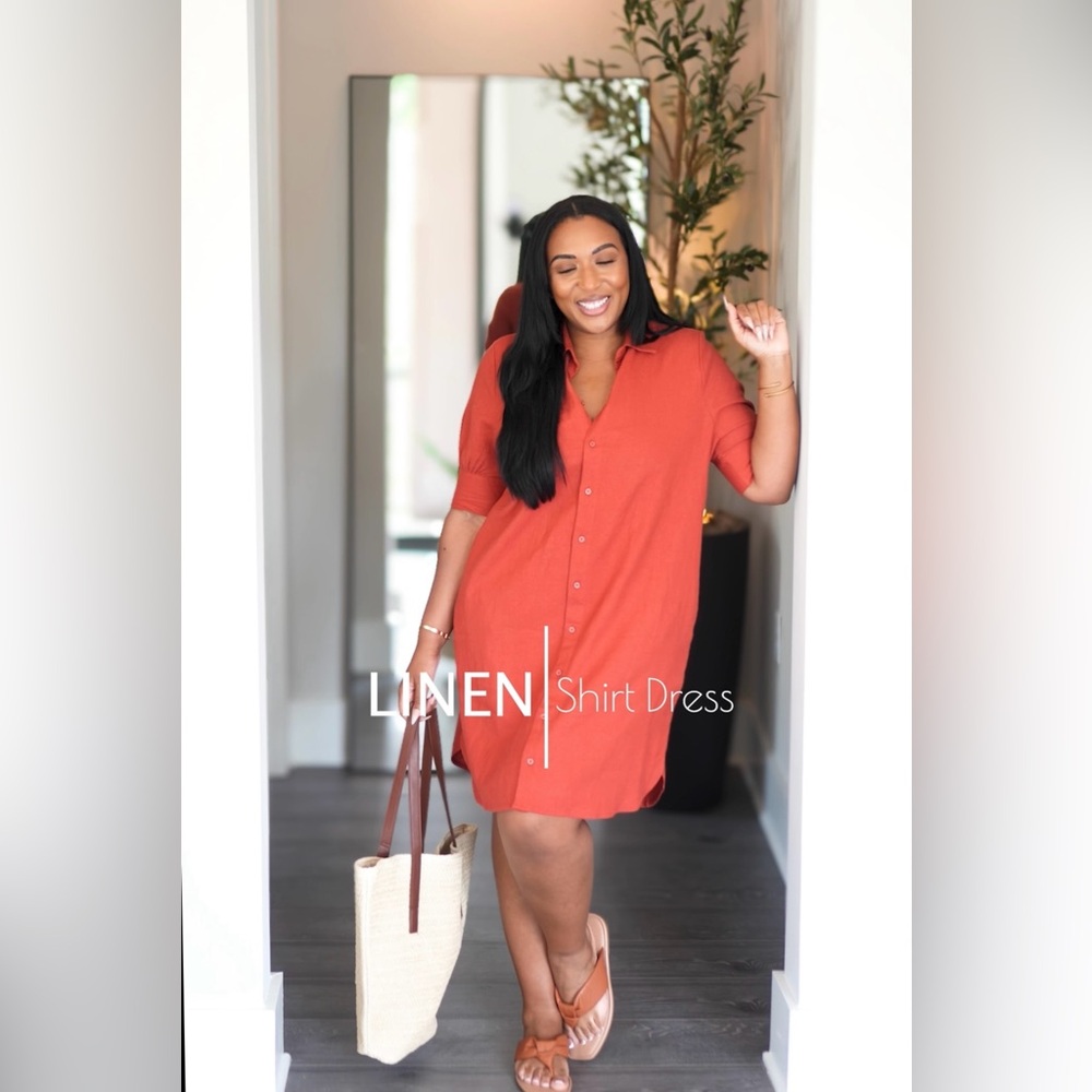 Old Navy Linen-Blend Shirt Dress | Bronze Amber | Size Small